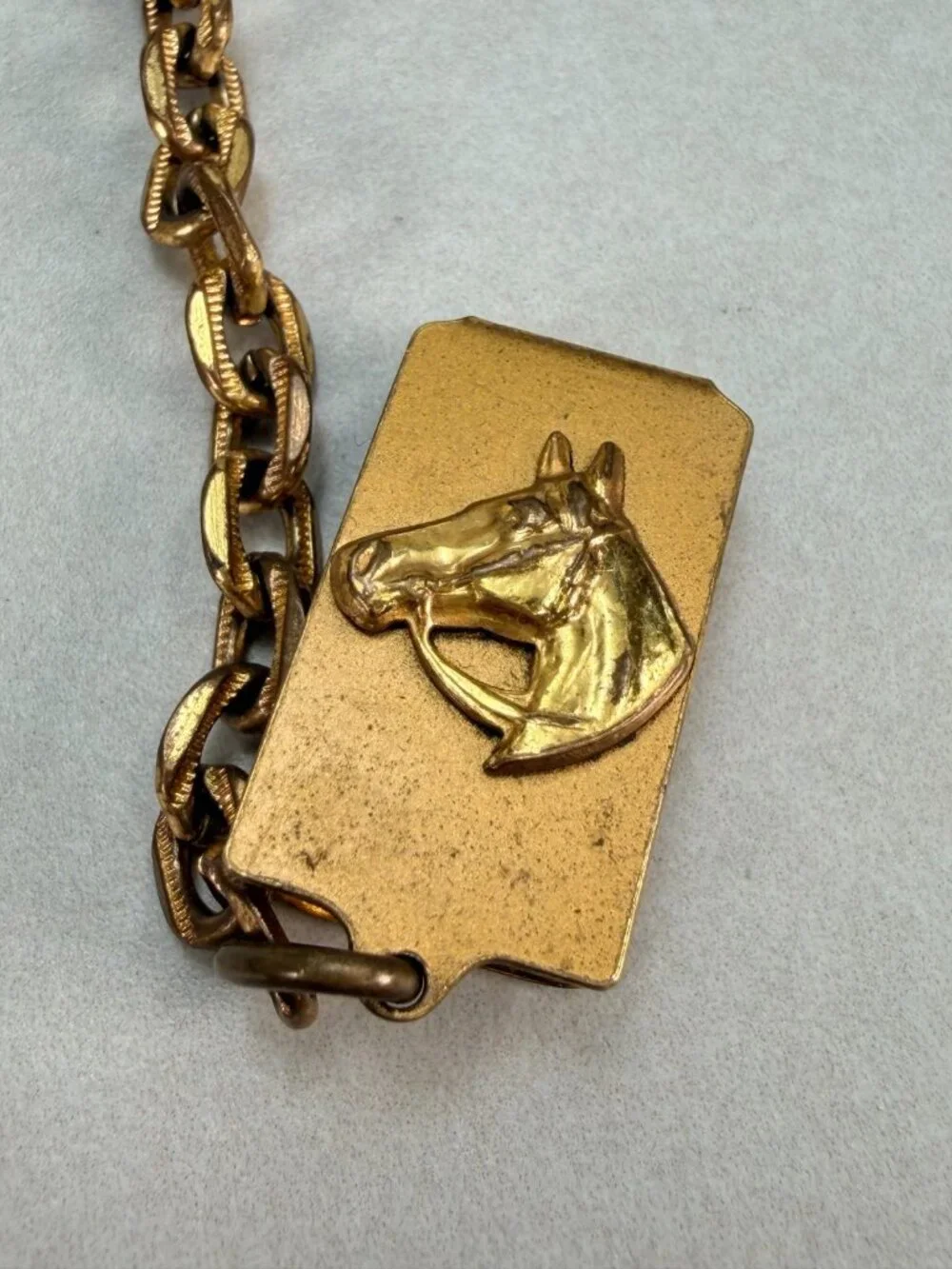 Vintage Rare Horse Head Folding Watch Fob Pocket Watch Chain GoldTone Equestrian